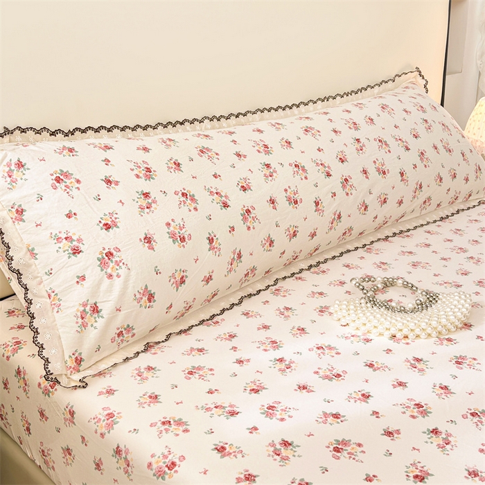 梦舒羽 2026新款A类云朵棉蕾丝花边枕套宿舍情侣双人加长枕芯内胆套 粉黛花园（单层蕾丝花边）