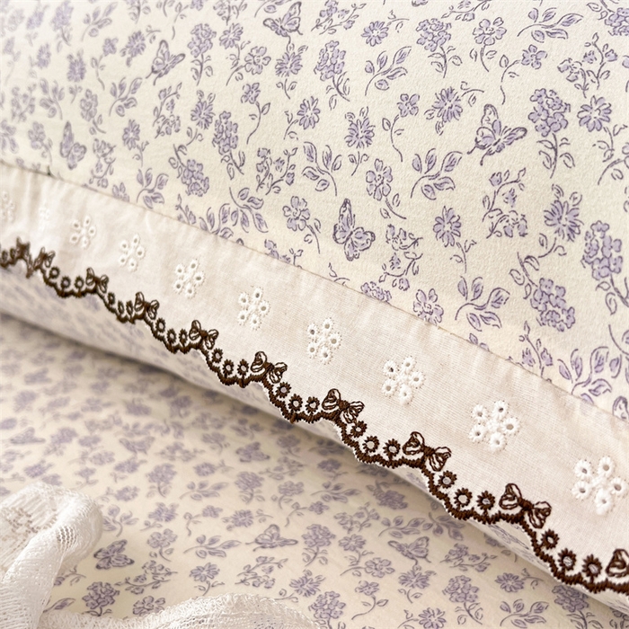 91家纺网 家纺一手货源 找家纺 梦舒羽 2026新款A类云朵棉蕾丝花边枕套宿舍情侣双人加长枕芯内胆套 蝴蝶梦境（单层蕾丝花边）