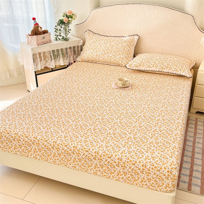 91家纺网 家纺一手货源 找家纺 圣比熊 2026新款A类云朵棉亲肤四季款床笠席梦思床罩全包床单三件套 春日暖阳