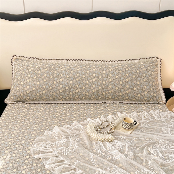 91家纺网 家纺一手货源 找家纺 梦舒羽 2026新款A类云朵棉蕾丝花边枕套宿舍情侣双人加长枕芯内胆套 海棠花开（单层蕾丝花边）