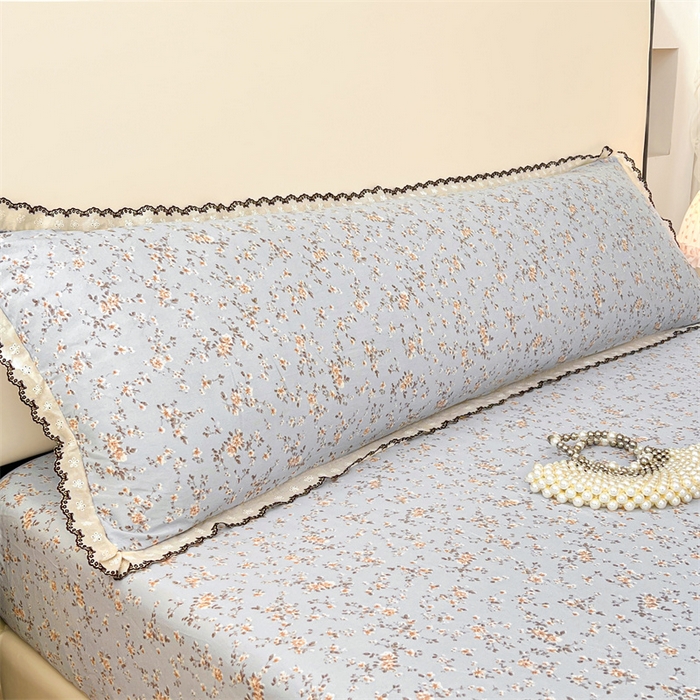 梦舒羽 2026新款A类云朵棉蕾丝花边枕套宿舍情侣双人加长枕芯内胆套 兰亭序-蓝（单层蕾丝花边）