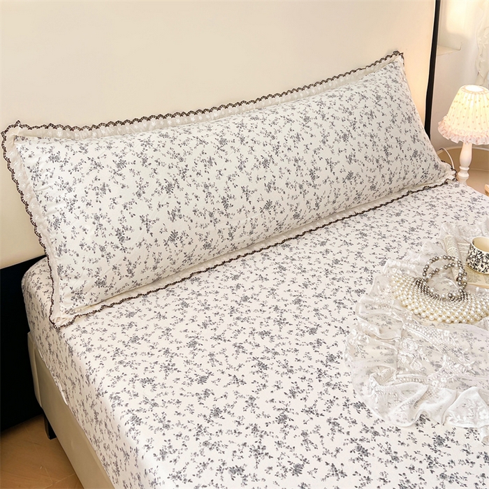 91家纺网 家纺一手货源 找家纺 梦舒羽 2026新款A类云朵棉蕾丝花边枕套宿舍情侣双人加长枕芯内胆套 兰亭序-灰（单层蕾丝花边）