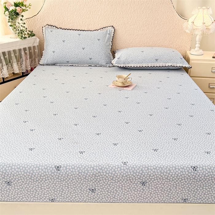 91家纺网 家纺一手货源 找家纺 圣比熊 2026新款A类云朵棉亲肤四季款床笠席梦思床罩全包床单三件套 花屿轻梦