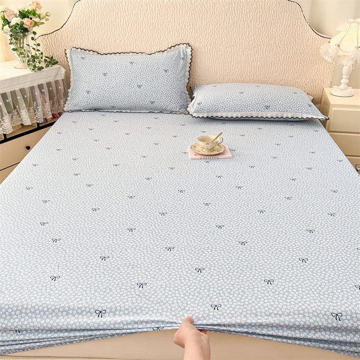 91家纺网 家纺一手货源 找家纺 圣比熊 2026新款A类云朵棉亲肤四季款床笠席梦思床罩全包床单三件套 花屿轻梦