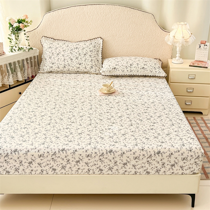 91家纺网 家纺一手货源 找家纺 圣比熊 2026新款A类云朵棉亲肤四季款床笠席梦思床罩全包床单三件套 兰亭序-灰