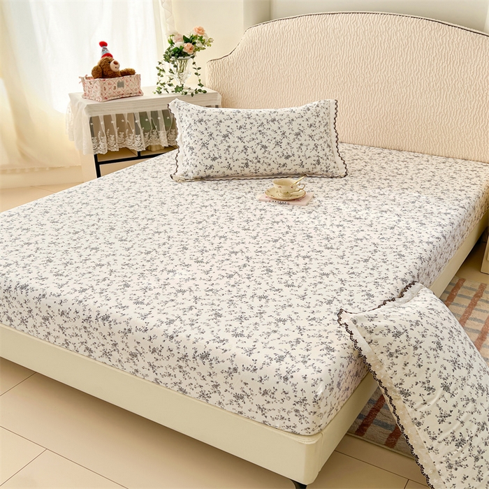 91家纺网 家纺一手货源 找家纺 圣比熊 2026新款A类云朵棉亲肤四季款床笠席梦思床罩全包床单三件套 兰亭序-灰