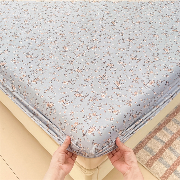 91家纺网 家纺一手货源 找家纺 圣比熊 2026新款A类云朵棉亲肤四季款床笠席梦思床罩全包床单三件套 兰亭序-蓝