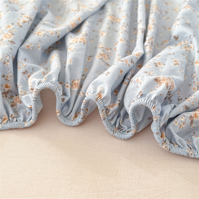 91家纺网 家纺一手货源 找家纺 圣比熊 2026新款A类云朵棉亲肤四季款床笠席梦思床罩全包床单三件套 兰亭序-蓝