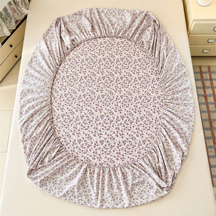 91家纺网 家纺一手货源 找家纺 圣比熊 2026新款A类云朵棉亲肤四季款床笠席梦思床罩全包床单三件套 紫韵星野