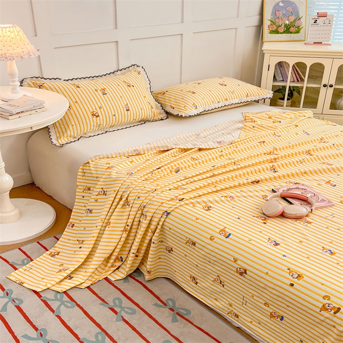 91家纺网 家纺一手货源 找家纺 圣比熊 2026新款A类云朵棉床单亲肤四季款席梦思床罩全包床单三件套 小星愿