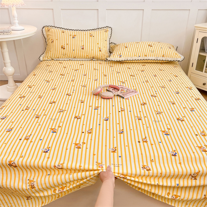 91家纺网 家纺一手货源 找家纺 圣比熊 2026新款A类云朵棉床单亲肤四季款席梦思床罩全包床单三件套 小星愿