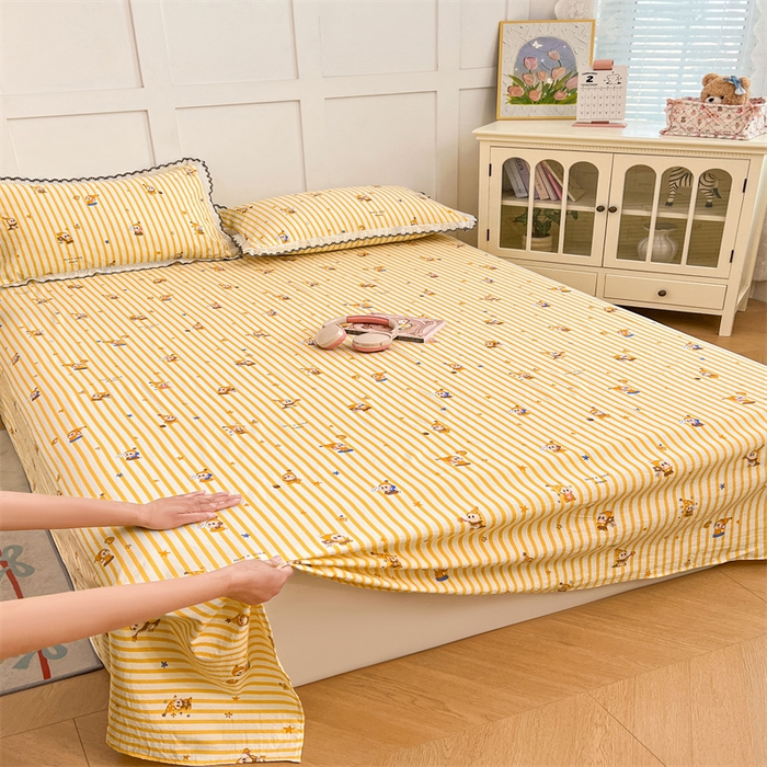 91家纺网 家纺一手货源 找家纺 圣比熊 2026新款A类云朵棉床单亲肤四季款席梦思床罩全包床单三件套 小星愿