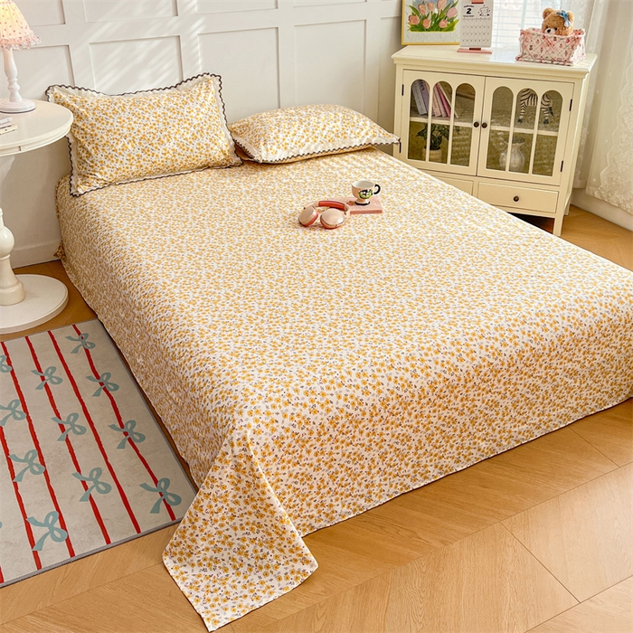 91家纺网 家纺一手货源 找家纺 圣比熊 2026新款A类云朵棉床单亲肤四季款席梦思床罩全包床单三件套 春日暖阳