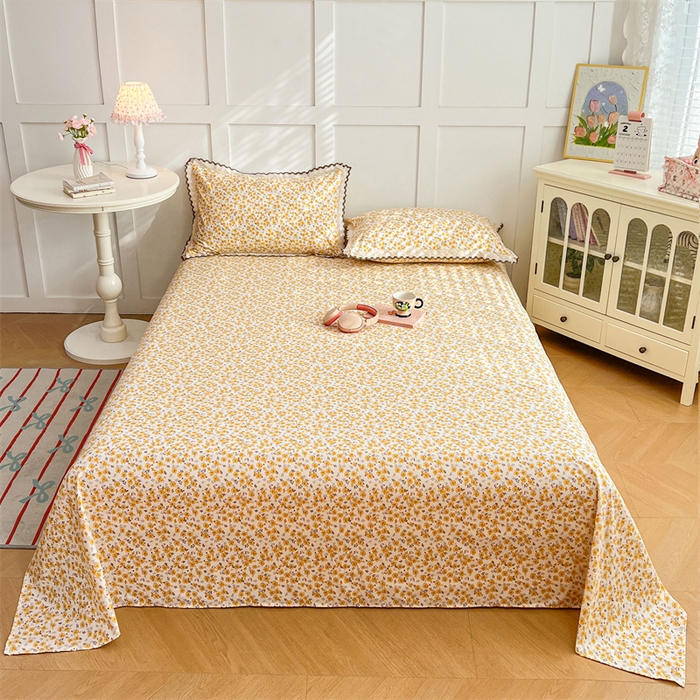 91家纺网 家纺一手货源 找家纺 圣比熊 2026新款A类云朵棉床单亲肤四季款席梦思床罩全包床单三件套 春日暖阳