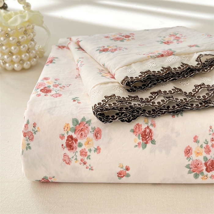 圣比熊 2026新款A类云朵棉床单亲肤四季款席梦思床罩全包床单三件套 粉黛花园