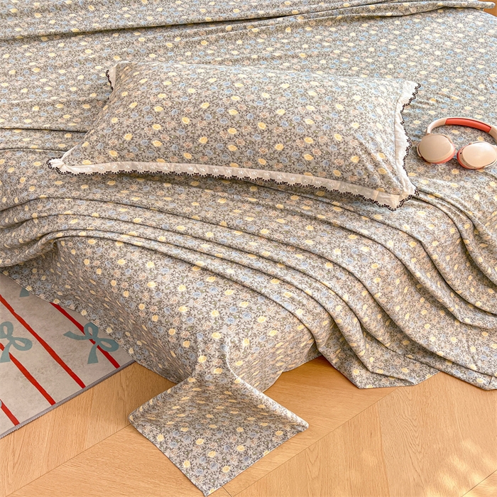 91家纺网 家纺一手货源 找家纺 圣比熊 2026新款A类云朵棉床单亲肤四季款席梦思床罩全包床单三件套 海棠花开