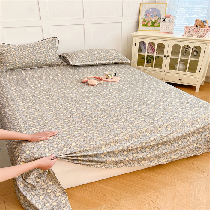 91家纺网 家纺一手货源 找家纺 圣比熊 2026新款A类云朵棉床单亲肤四季款席梦思床罩全包床单三件套 海棠花开