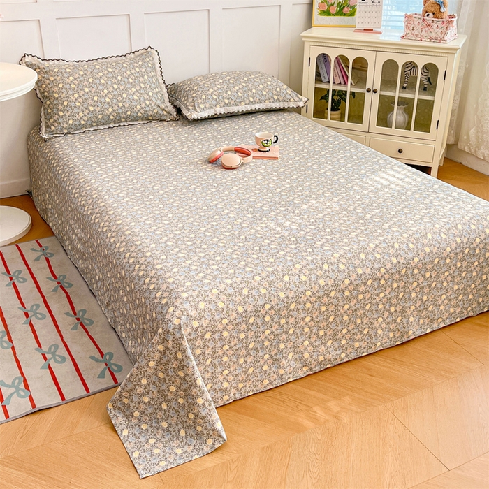 91家纺网 家纺一手货源 找家纺 圣比熊 2026新款A类云朵棉床单亲肤四季款席梦思床罩全包床单三件套 海棠花开