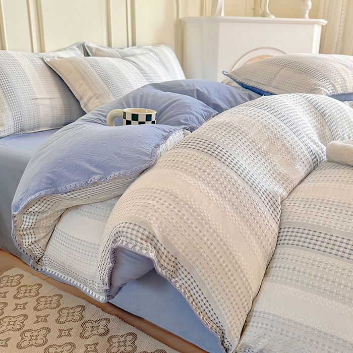 91家纺网 家纺一手货源 找家纺 （总）木子家纺 2026新款水洗棉贝壳边四件套-皖沙