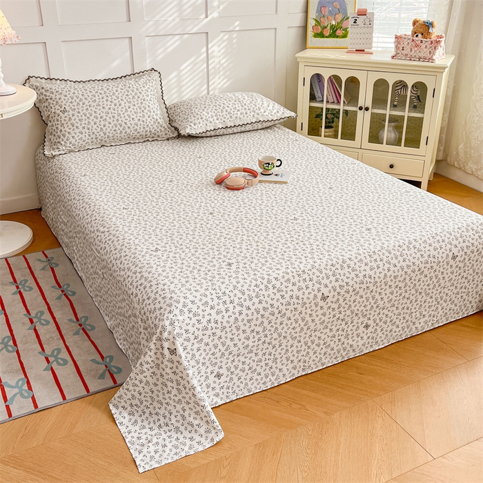 91家纺网 家纺一手货源 找家纺 圣比熊 2026新款A类云朵棉床单亲肤四季款席梦思床罩全包床单三件套 花间迷离