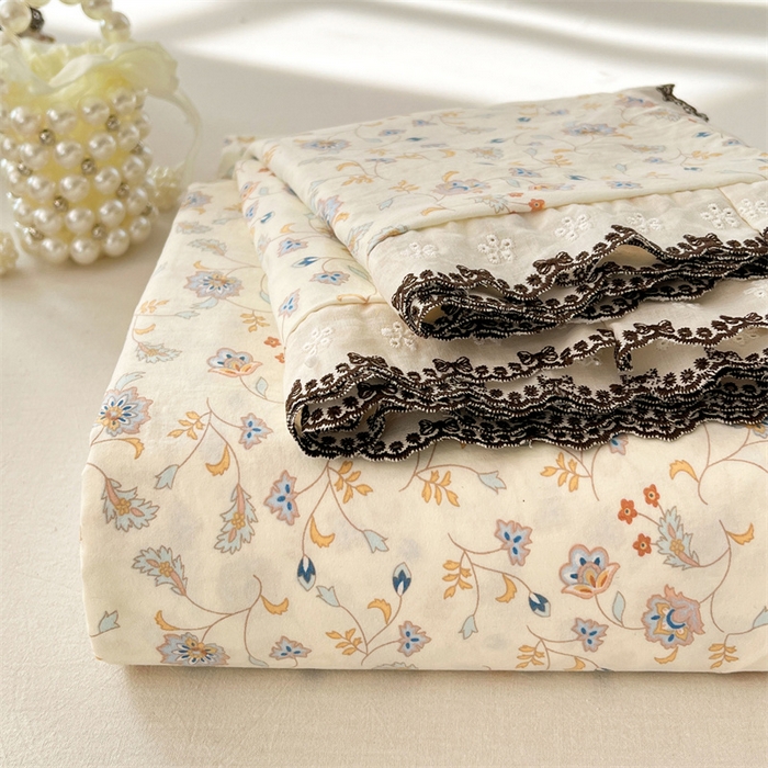 圣比熊 2026新款A类云朵棉床单亲肤四季款席梦思床罩全包床单三件套 花蔓清风