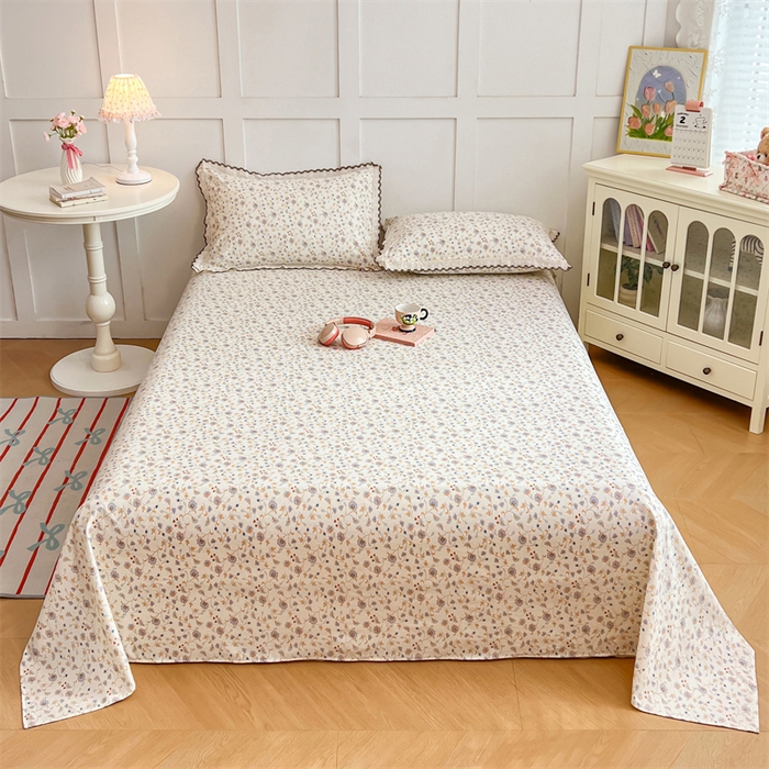 91家纺网 家纺一手货源 找家纺 圣比熊 2026新款A类云朵棉床单亲肤四季款席梦思床罩全包床单三件套 花蔓清风