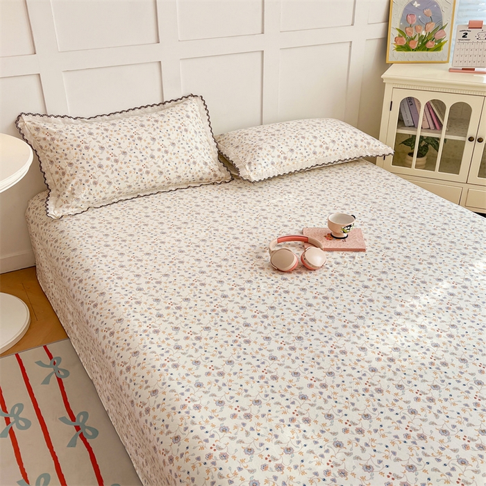 91家纺网 家纺一手货源 找家纺 圣比熊 2026新款A类云朵棉床单亲肤四季款席梦思床罩全包床单三件套 花蔓清风