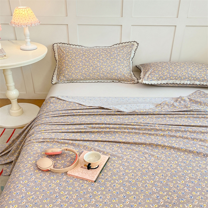 91家纺网 家纺一手货源 找家纺 圣比熊 2026新款A类云朵棉床单亲肤四季款席梦思床罩全包床单三件套 花无归期