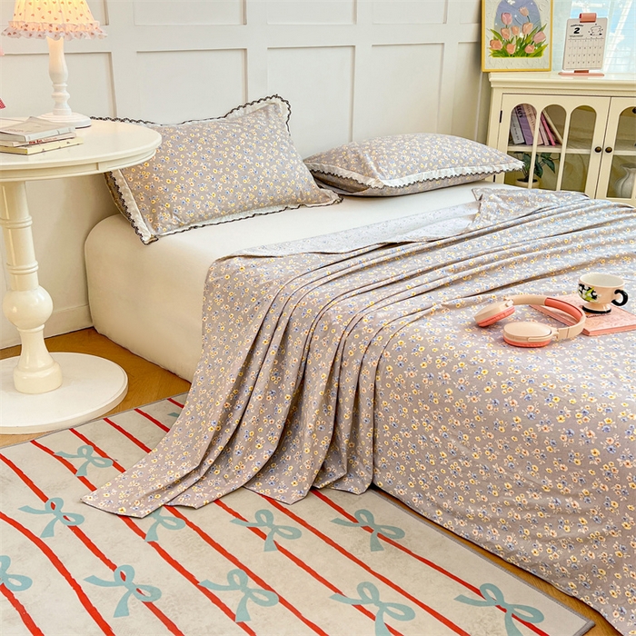 91家纺网 家纺一手货源 找家纺 圣比熊 2026新款A类云朵棉床单亲肤四季款席梦思床罩全包床单三件套 花无归期