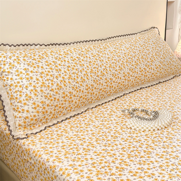 圣比熊 2026新款A类云朵棉蕾丝花边枕套宿舍情侣双人加长枕芯内胆套 春日暖阳（单层蕾丝花边）