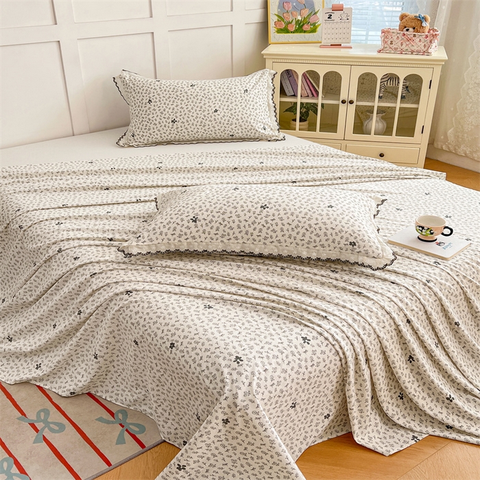 91家纺网 家纺一手货源 找家纺 圣比熊 2026新款A类云朵棉床单亲肤四季款席梦思床罩全包床单三件套 花无意