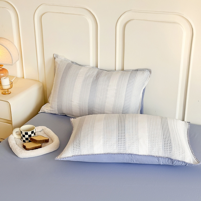 91家纺网 家纺一手货源 找家纺 木子家纺 2026新款水洗棉贝壳边四件套-皖沙 海天蓝