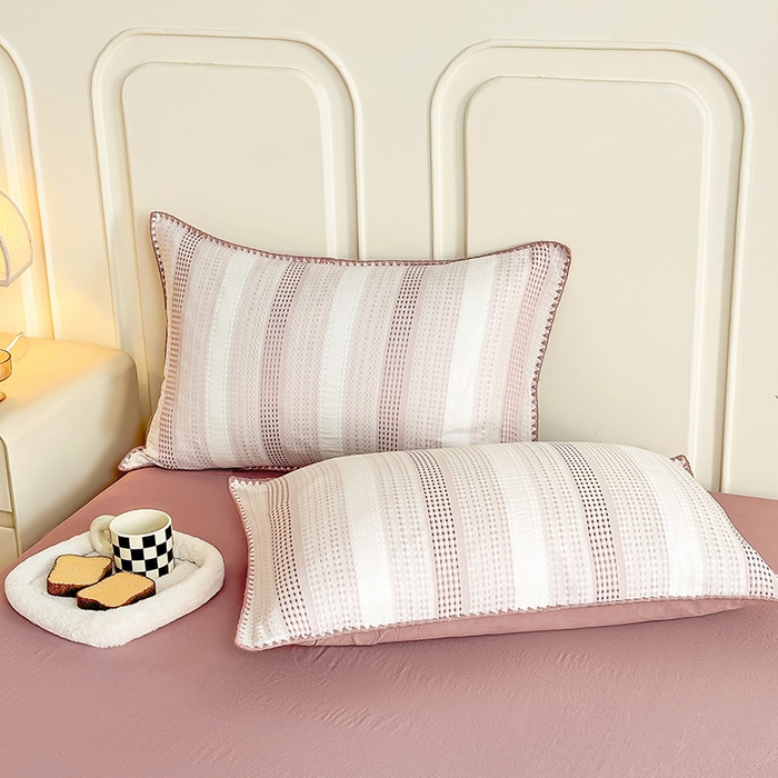 91家纺网 家纺一手货源 找家纺 木子家纺 2026新款水洗棉贝壳边四件套-皖沙 绛沙