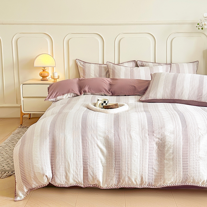 91家纺网 家纺一手货源 找家纺 木子家纺 2026新款水洗棉贝壳边四件套-皖沙 绛沙