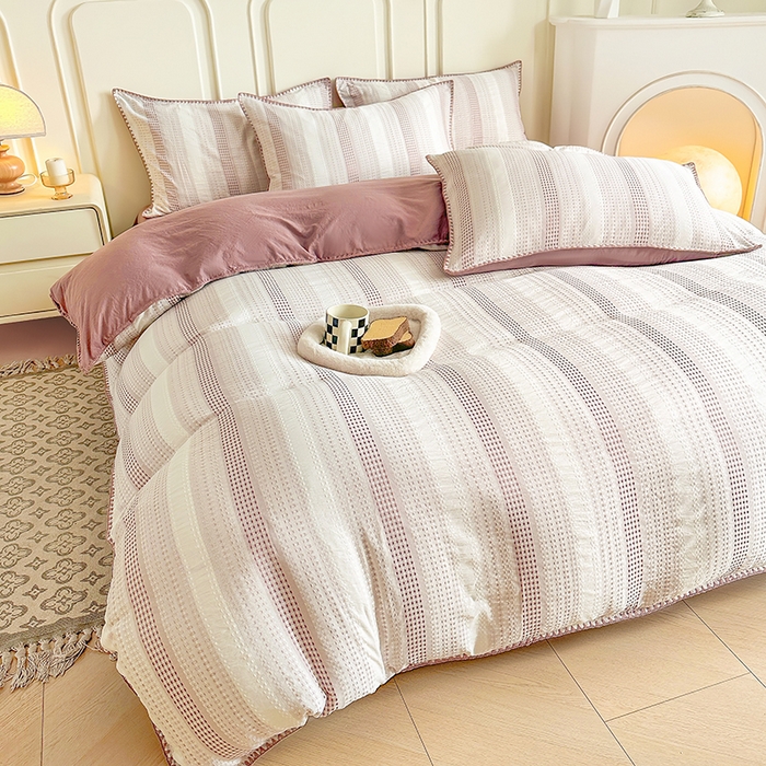 91家纺网 家纺一手货源 找家纺 木子家纺 2026新款水洗棉贝壳边四件套-皖沙 绛沙