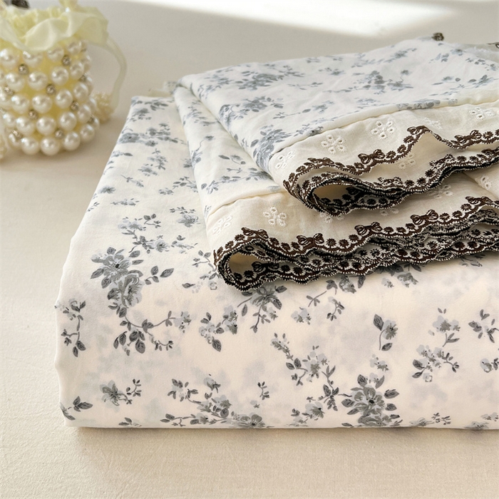 圣比熊 2026新款A类云朵棉床单亲肤四季款席梦思床罩全包床单三件套 兰亭序-灰