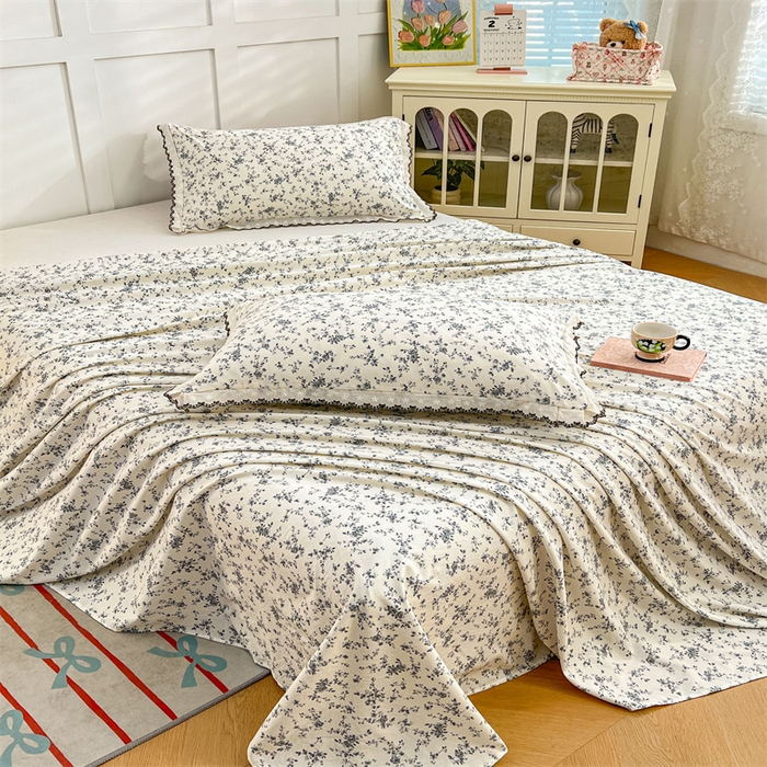 91家纺网 家纺一手货源 找家纺 圣比熊 2026新款A类云朵棉床单亲肤四季款席梦思床罩全包床单三件套 兰亭序-灰