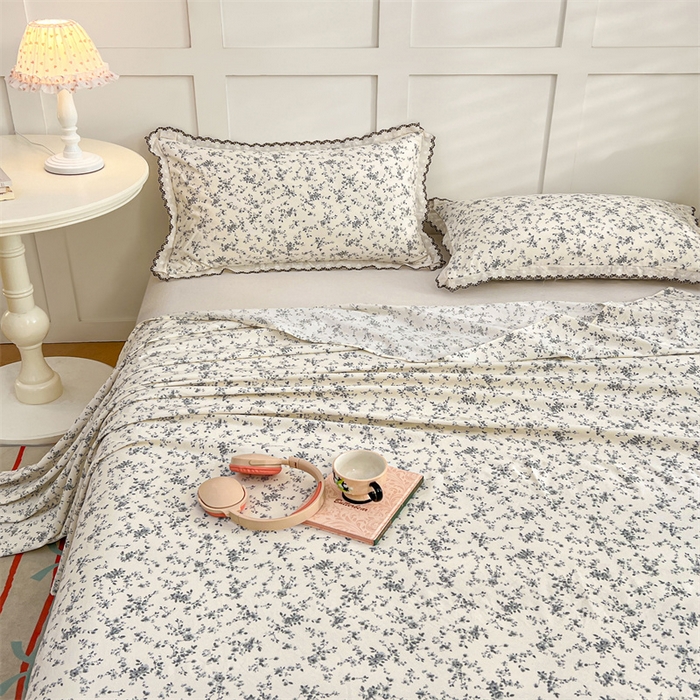 91家纺网 家纺一手货源 找家纺 圣比熊 2026新款A类云朵棉床单亲肤四季款席梦思床罩全包床单三件套 兰亭序-灰