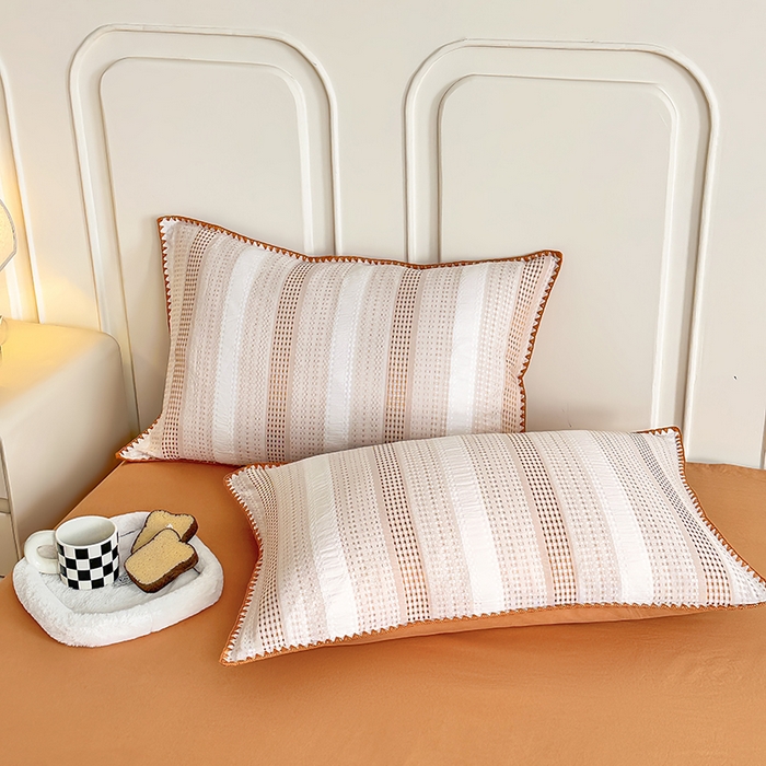 91家纺网 家纺一手货源 找家纺 木子家纺 2026新款水洗棉贝壳边四件套-皖沙 凌霄黄