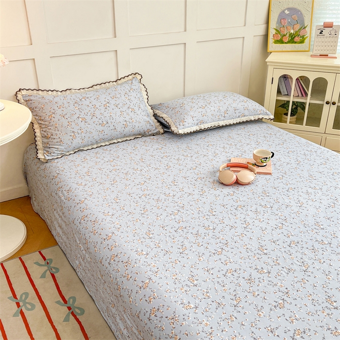 91家纺网 家纺一手货源 找家纺 圣比熊 2026新款A类云朵棉床单亲肤四季款席梦思床罩全包床单三件套 兰亭序-蓝