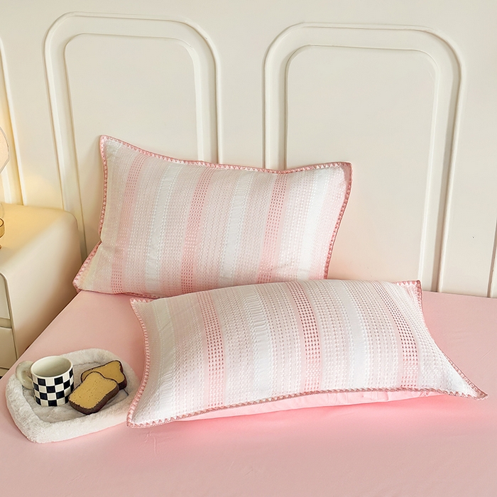 91家纺网 家纺一手货源 找家纺 木子家纺 2026新款水洗棉贝壳边四件套-皖沙 珊瑚粉