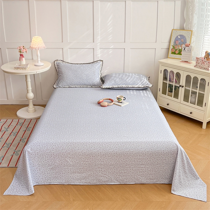 91家纺网 家纺一手货源 找家纺 圣比熊 2026新款A类云朵棉床单亲肤四季款席梦思床罩全包床单三件套 满天星-蓝