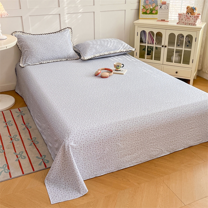 91家纺网 家纺一手货源 找家纺 圣比熊 2026新款A类云朵棉床单亲肤四季款席梦思床罩全包床单三件套 满天星-蓝