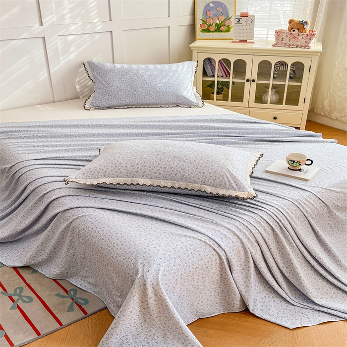 91家纺网 家纺一手货源 找家纺 圣比熊 2026新款A类云朵棉床单亲肤四季款席梦思床罩全包床单三件套 满天星-蓝