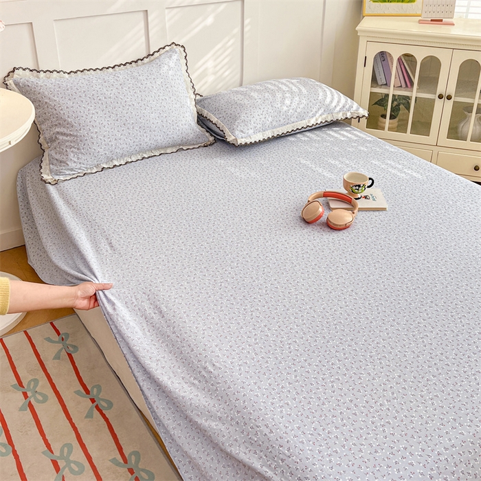 91家纺网 家纺一手货源 找家纺 圣比熊 2026新款A类云朵棉床单亲肤四季款席梦思床罩全包床单三件套 满天星-蓝