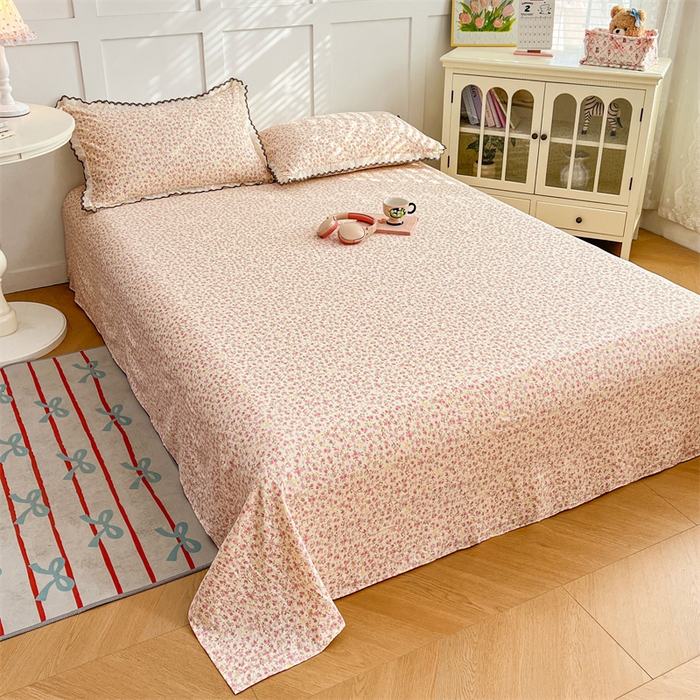 91家纺网 家纺一手货源 找家纺 圣比熊 2026新款A类云朵棉床单亲肤四季款席梦思床罩全包床单三件套 芊芊花海