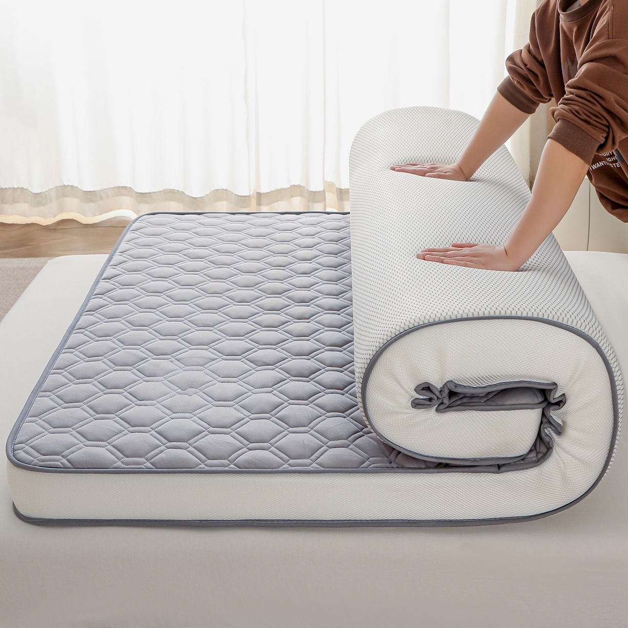 芊梵床垫 2026新款多多爆款立体硬质棉床垫 菱格-灰