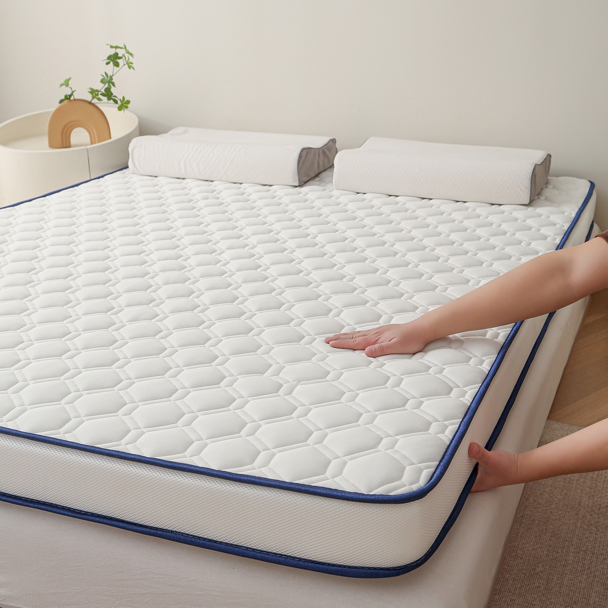 91家纺网 家纺一手货源 找家纺 芊梵床垫 2026新款多多爆款立体硬质棉床垫 三菱格-白