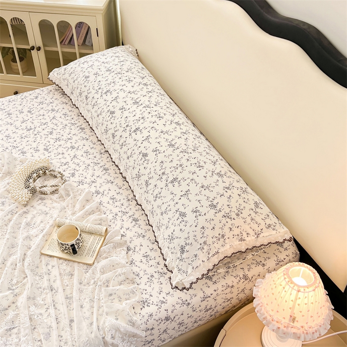 91家纺网 家纺一手货源 找家纺 圣比熊 2026新款A类云朵棉蕾丝花边枕套宿舍情侣双人加长枕芯内胆套 兰亭序-灰（单层蕾丝花边）