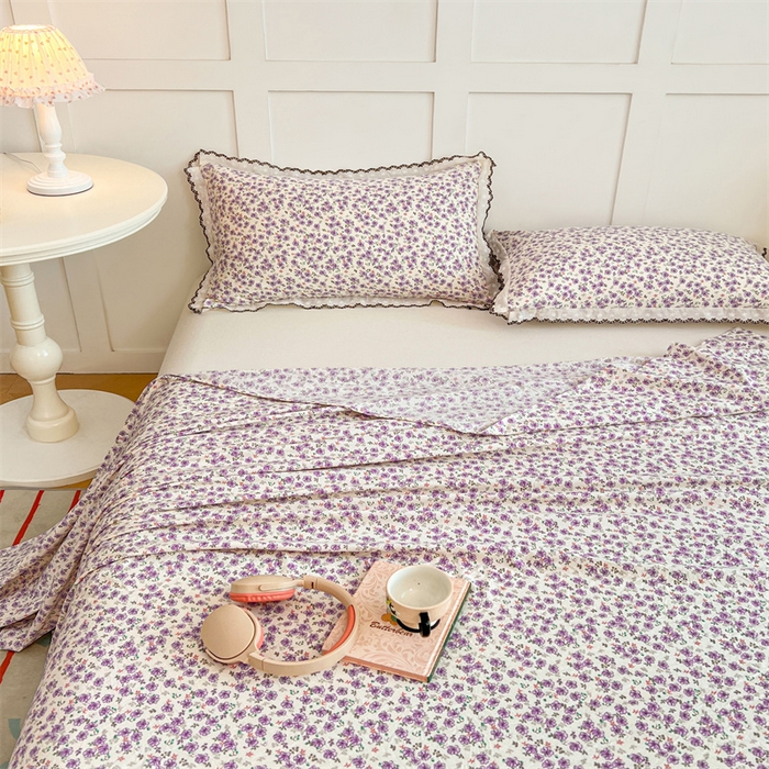 91家纺网 家纺一手货源 找家纺 圣比熊 2026新款A类云朵棉床单亲肤四季款席梦思床罩全包床单三件套 紫韵星野